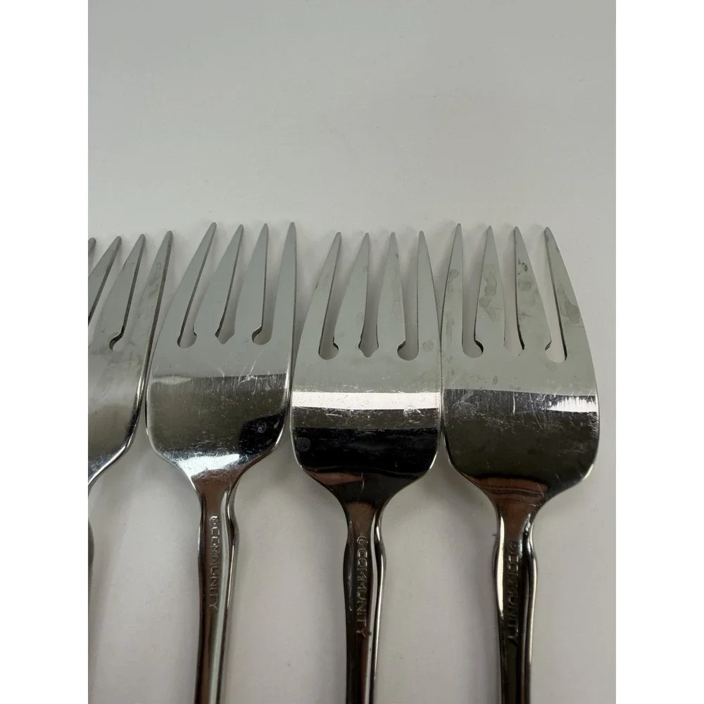 Set of 4 TENNYSON Oneida Community CUBE Stainless Steel Salad Forks 6-3/4